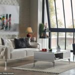 Loretto Sitzgarnitur, Beige modern Chester Sitzgruppe, black sessel