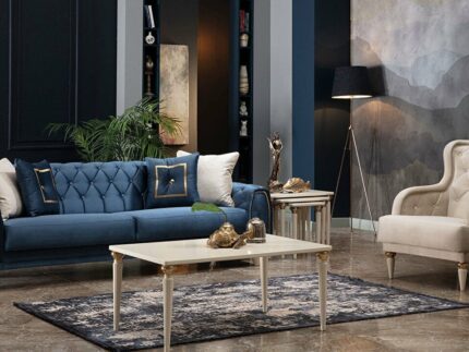 Mistral Sitzgarnitur, klassische Möbel, beige sofa und blau bergere