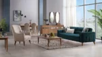 Marsilya Sitzgarnitur, petrolgrün sofa, beige sessel