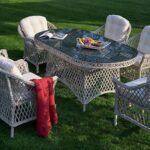 Glory Glas Oval beige Gartentisch Set, für sechs Personen, gartenmöbel